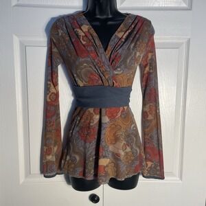 Vintage Sweat Pea Mesh Shirt Women S Floral Long Sleeve Y2K Babydoll V Neck Top